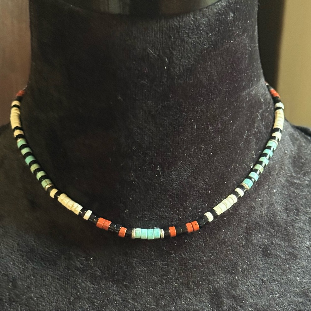 Turquoise Ren, Jasper, black Onyx and River Jasper Silver necklace